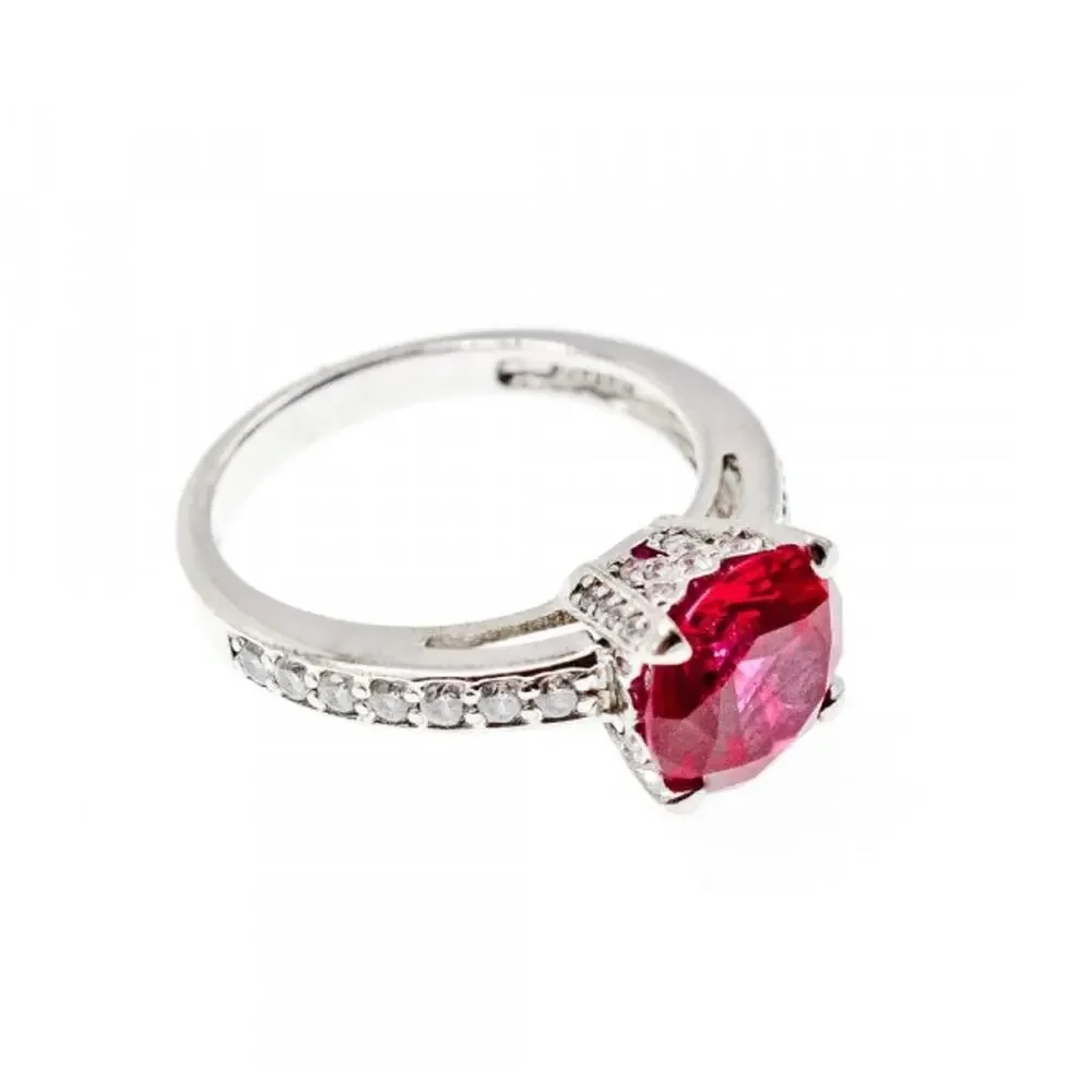 925 Sterling Silver Pink Topaz & CZ Ring Size 7